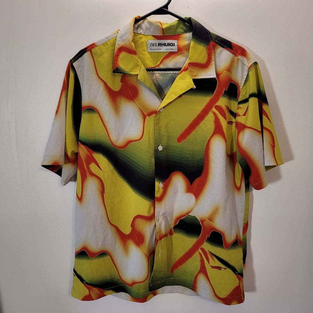Zara X Rhuigi Shirt Mens Small  Short Sleeve Button Up Abstract Casual Tie Dye